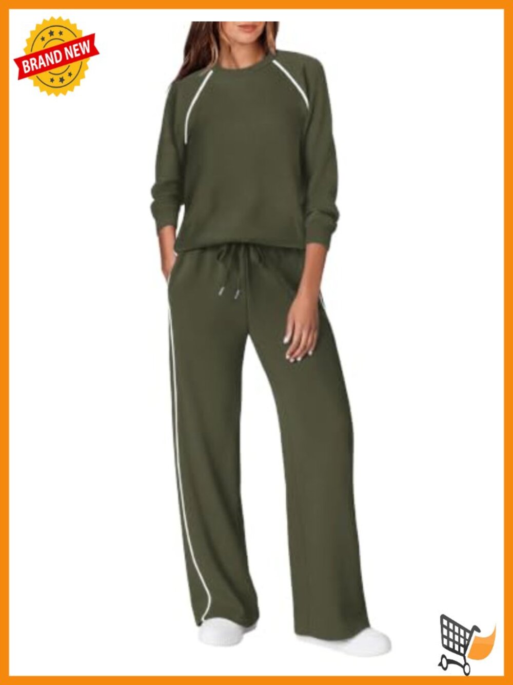 2 Piece Lounge Set Women Long Sleeve Pant Set Piping Detail